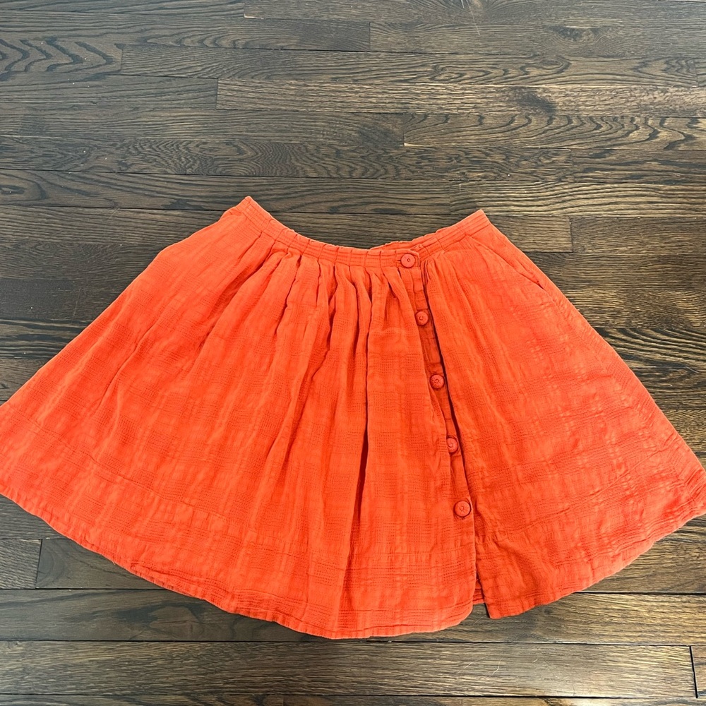 9-H15 STCL Anthropologie Orange Button Pleated 100% Cotton Skirt Sz US 12.